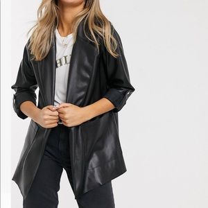 Vegan Leather blazer black longline jacket